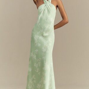 Anthropologie Mint Green - BHLDN Ruby Twist Halter Satin Gown